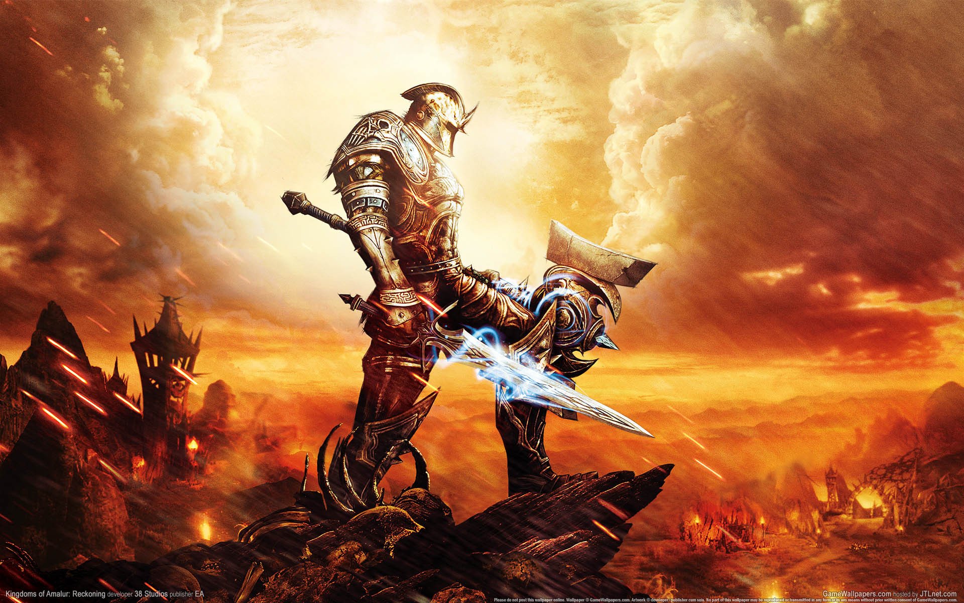 kingdoms of amalur reckoning warrior fire weapon sword rock magic armour hammer