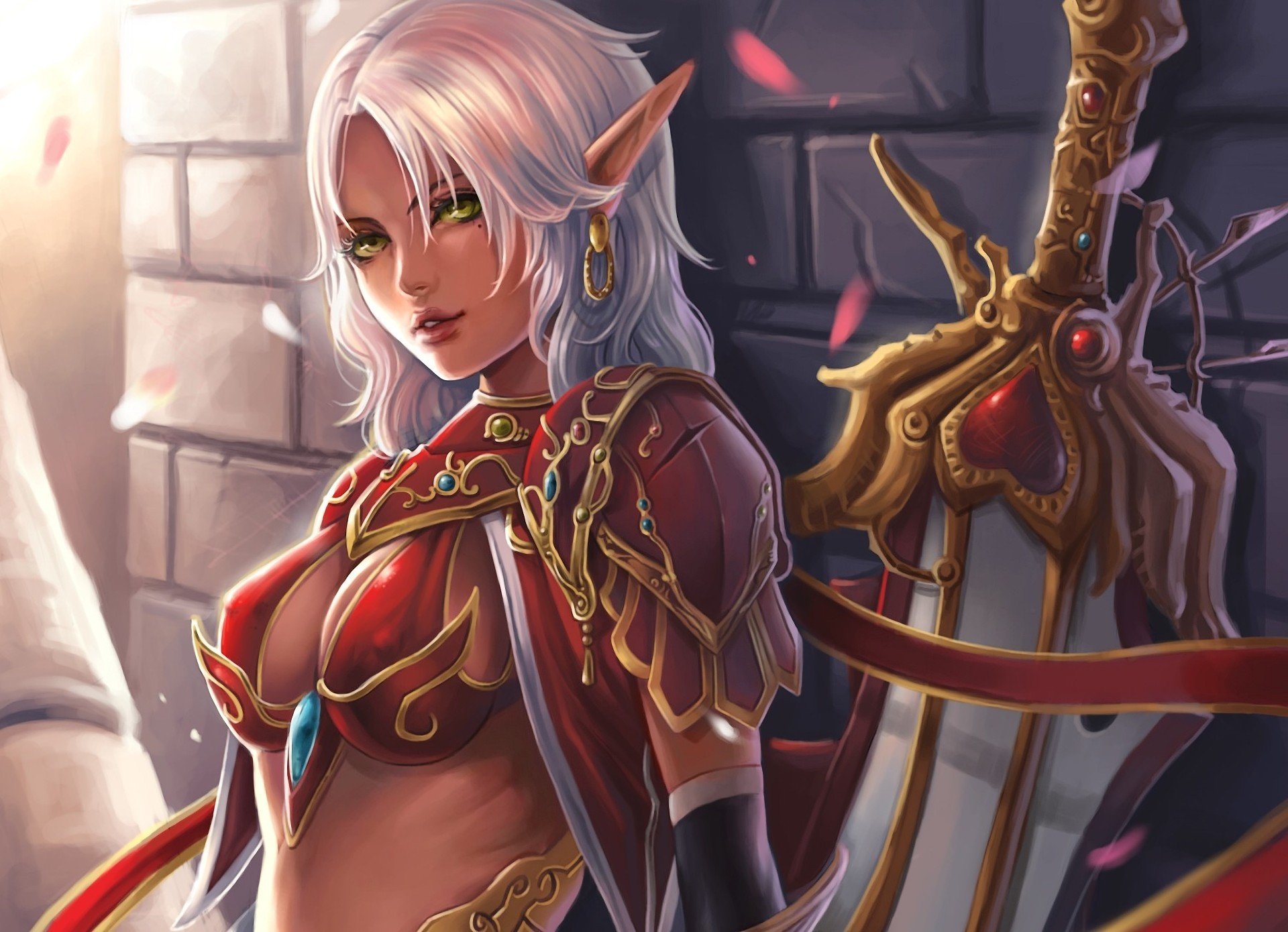 world of warcraft wow art dantewontdie elf elf ściana płatki miecz