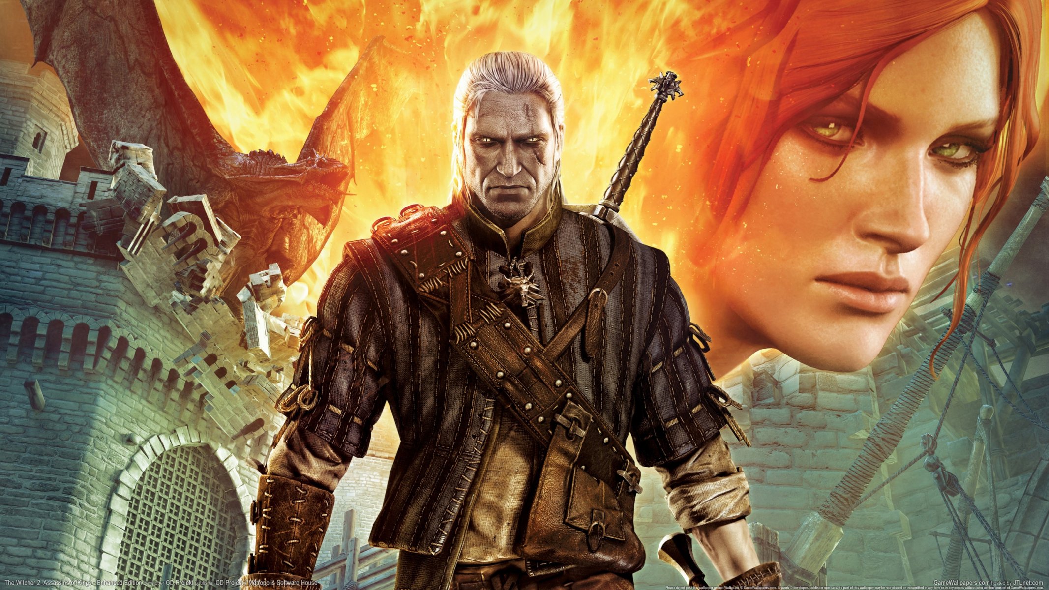 witcher 2 : könige killer augmented edition xbox 360 witcher 2: könige killer hexer geralt von rivia triss merigold drache feuer schwert schloss narbe blick medaillon