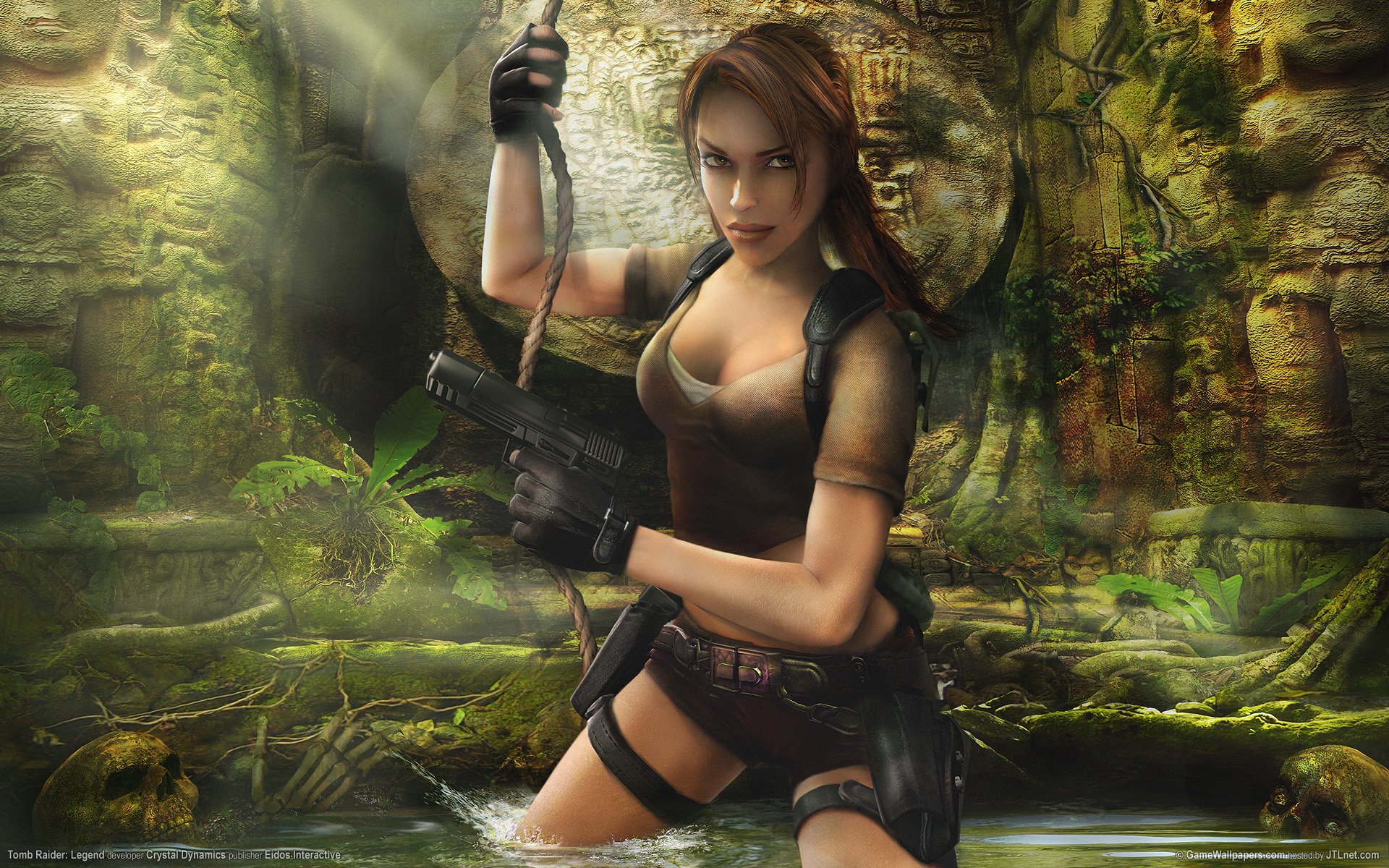 tomb raider: legend lara croft sfondi di gioco ragazza armi rovine teschi tomb raider statue geroglifici grotta giungla