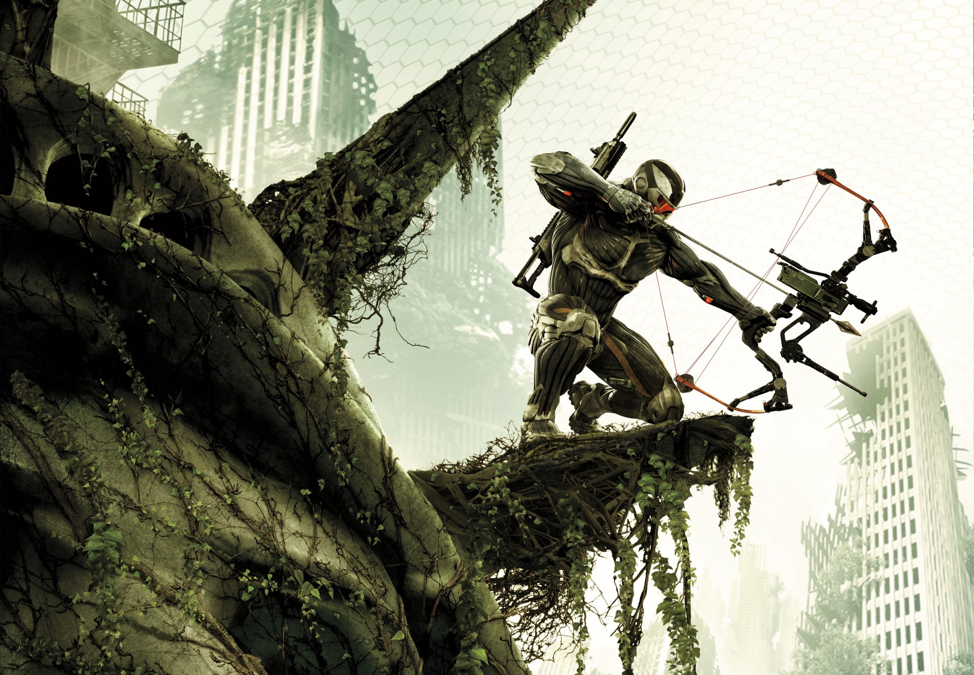 crysis 3 crytek arc flèche arme mitraillette soldat ruine maison feuille nanocostume new york statue de la liberté