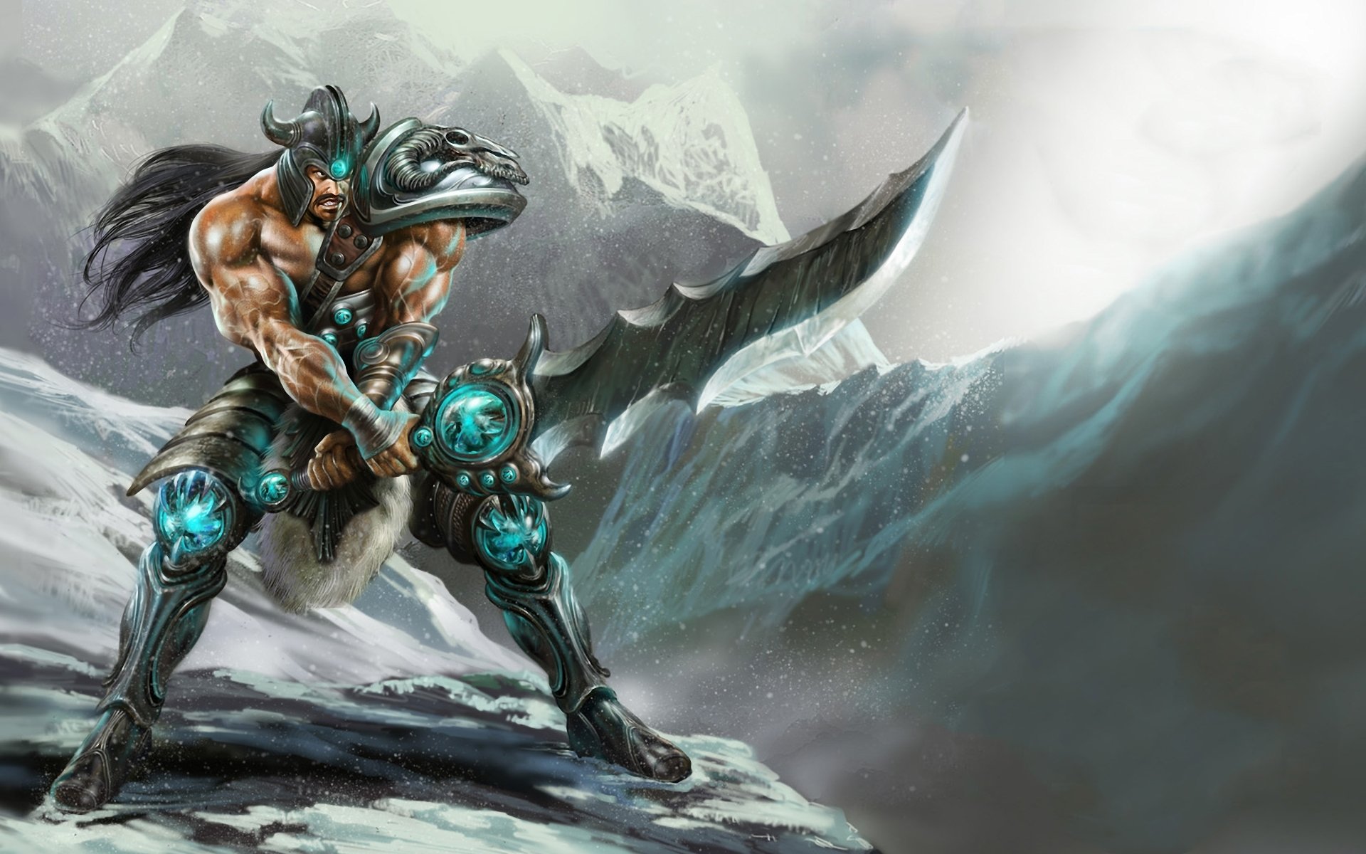 league of legends tryndamere mountain men sword weapon warrior snow armour