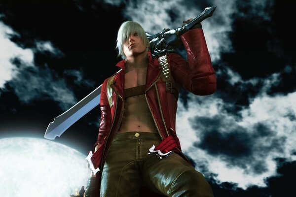 Dante with a sword behind his back. Shining Moon