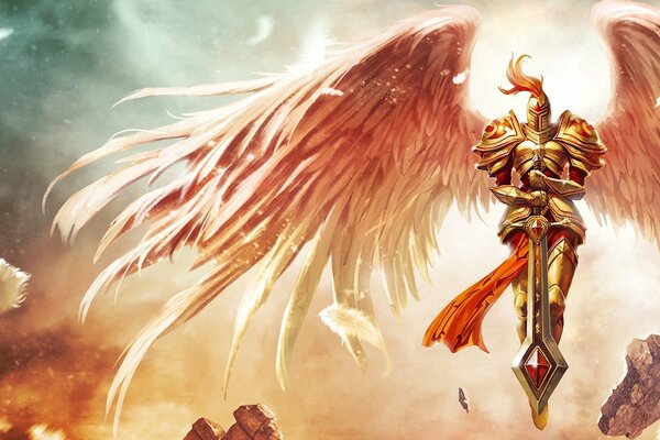 League of Legends, kylie, wings, stones, sword, armor