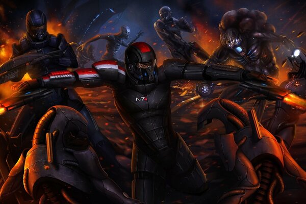 Roboter und Kapitän Shepard gegen Reaper