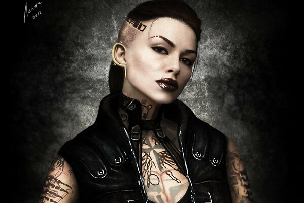 Art dziewczyna z tatuażami Mass Effect