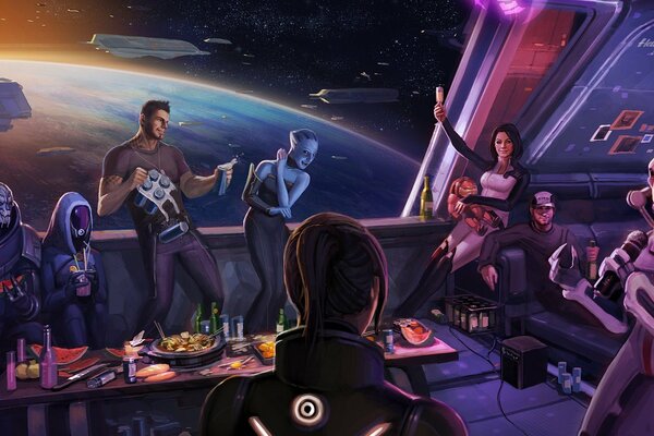 Mass Effect party, Shepard, Miranda, Liara and others came