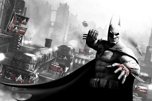 Dark Batman sullo sfondo di Gotham