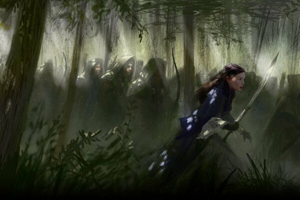 Lord of the Rings, battle for Middle-earth II, forest, elves, arwen, girl, sword, archers