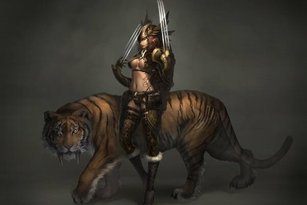 Tattoo , saber-toothed tiger and girl