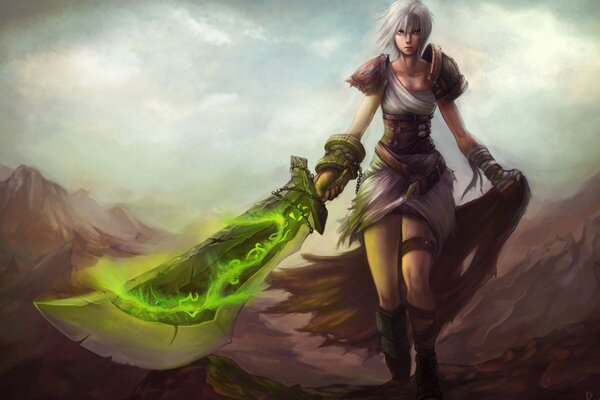 A girl from the League of Legends with a green sword