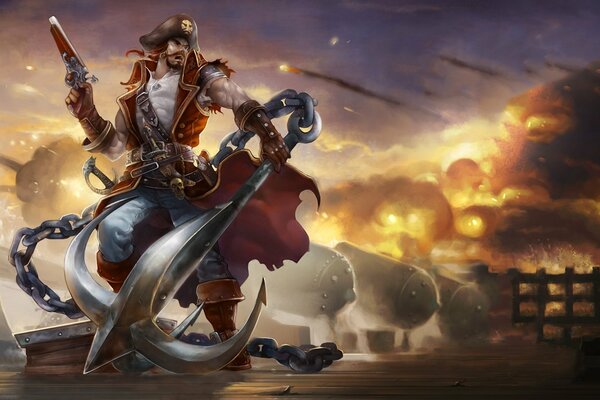 Le capitaine des pirates au combat commande