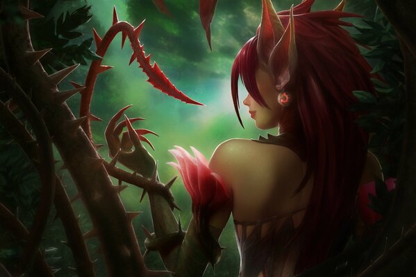 League of Legends fille avec des vignes et des pointes