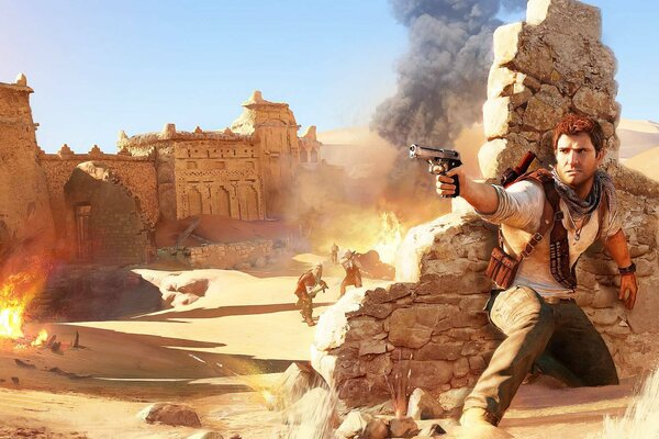 Ein Mann in der Wüste erschießt sich von seinen Vorgesetzten