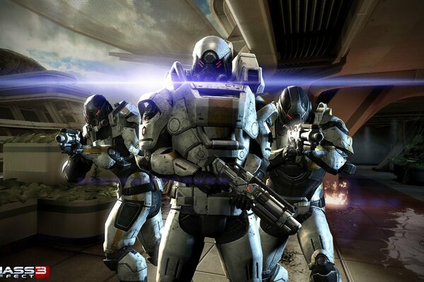 Warriors with weapons from the game mass effect 3