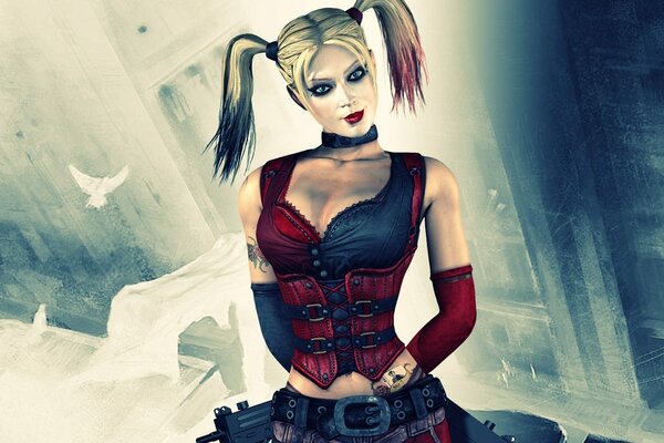 Charakter harley quinn aus batman mit zöpfen