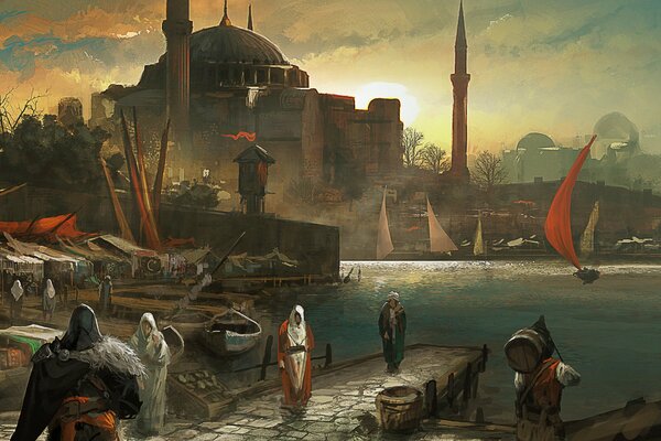 Immagine del porto nella città di Costantinopoli