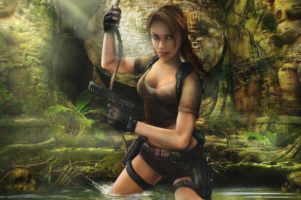 Lara Croft y el fondo de pantalla se ven muy bien