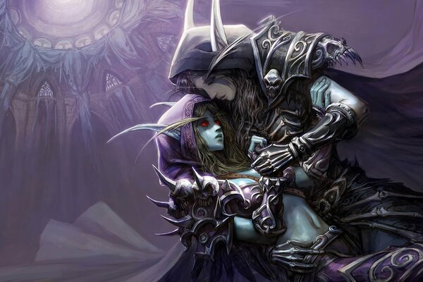 Sylvanas dans les bras de l elfe de warcraft