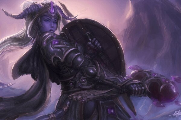 A fantasy image of a girl in armor and with a hammer in her hands