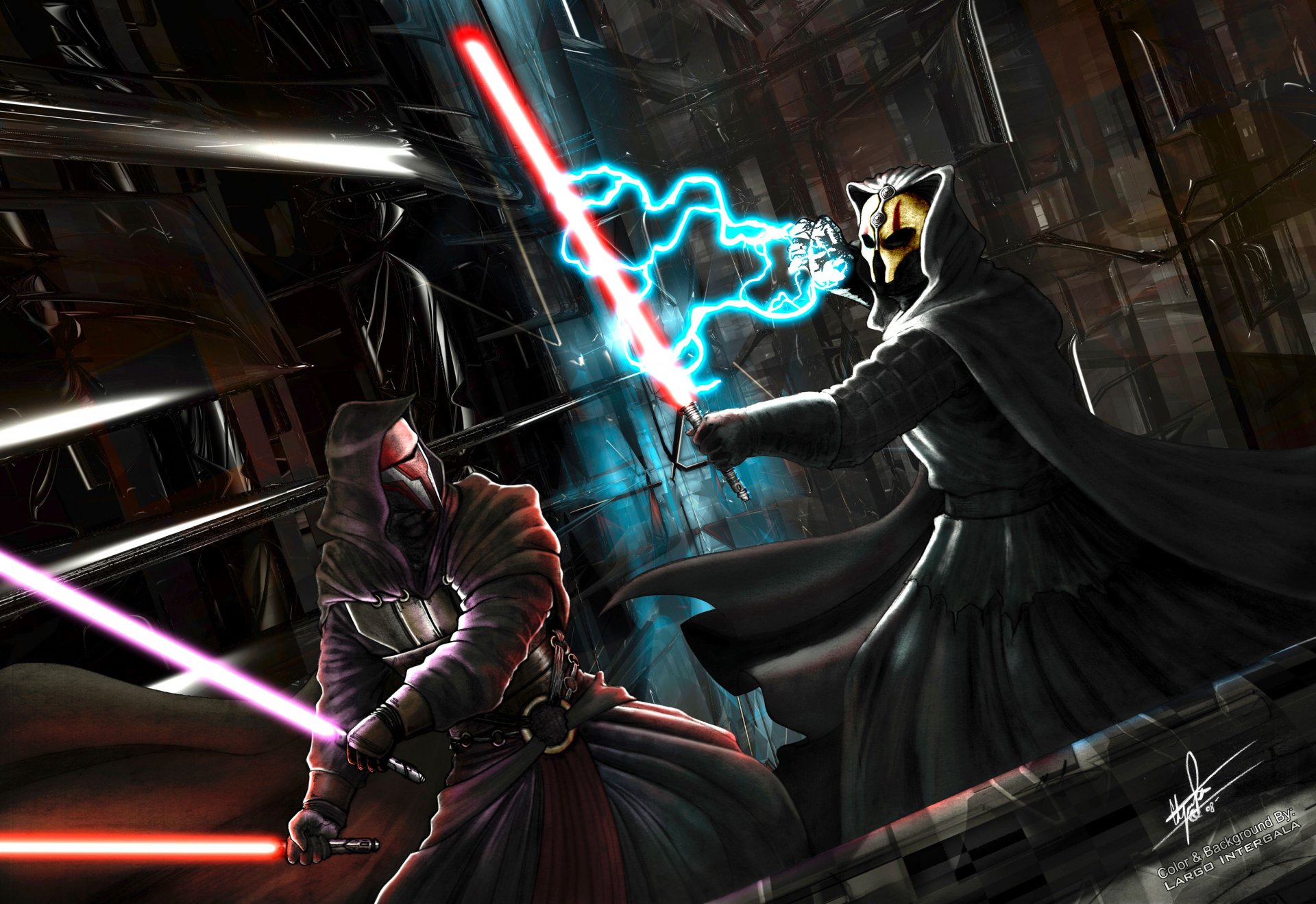 star wars cavalieri della vecchia repubblica darth revan darth nihilus battaglia dei sith spade laser maschere fulmini arte