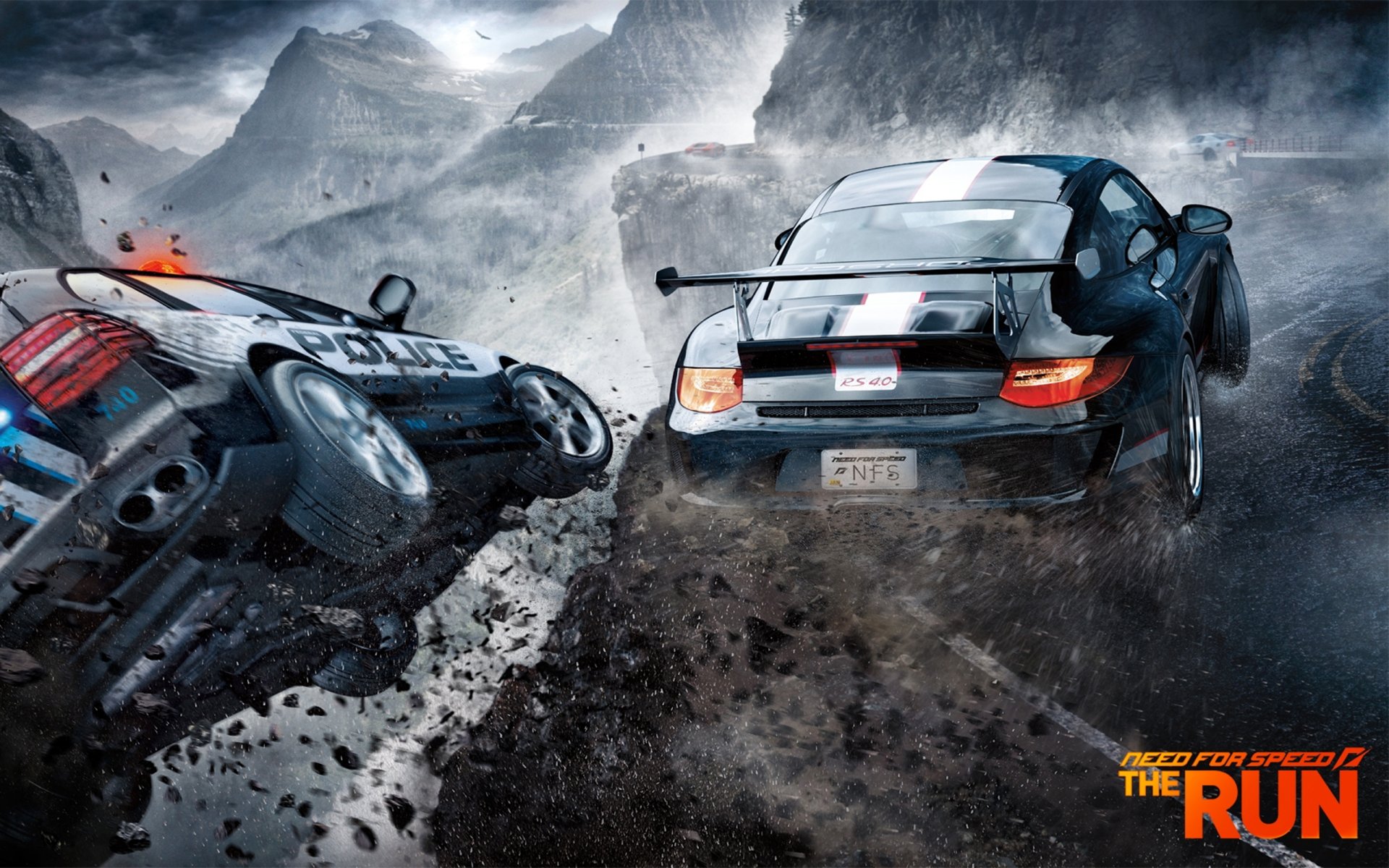 need for speed: the run police porsche racer montagnes canyon route brouillard