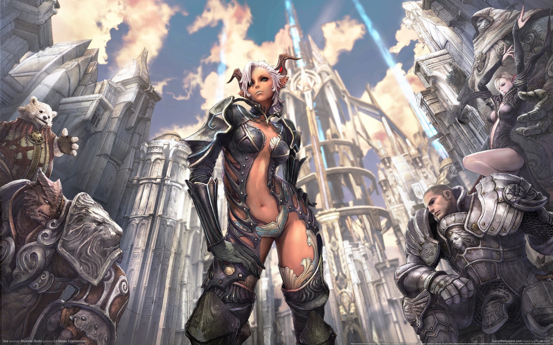 tera girl armor town warrior clouds magic horn