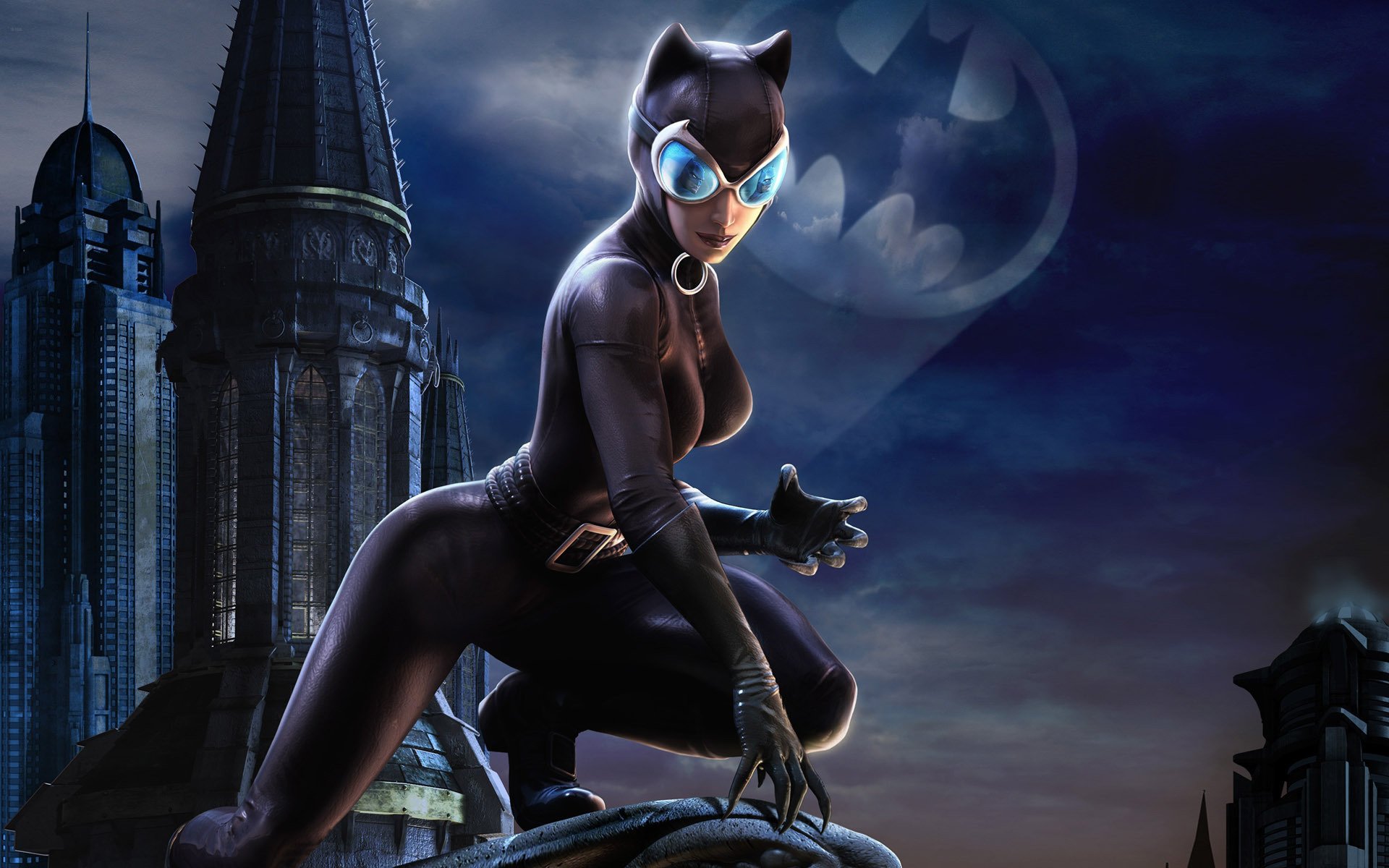 batman arkham city sztuka catwoman miasto maska noc kostium lateks