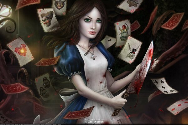 MAD Alice nel paese delle meraviglie con coltello e carte
