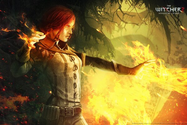 Heldin triss mit ausbrechendem Feuer aus der Hand