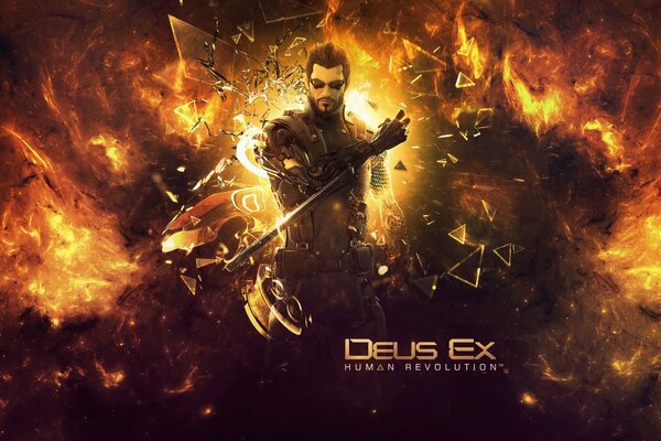 Guapo hombre Adam Jensen de Deus ex juego