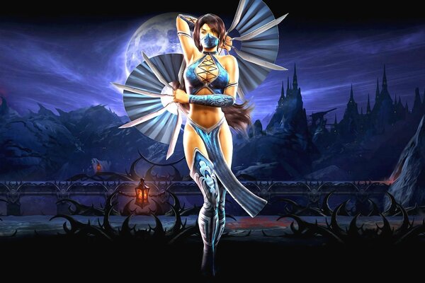 The character in the old version of the game Mortal Kombat is a fan woman