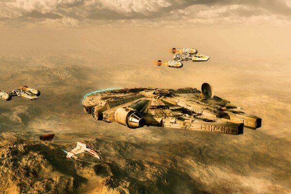 Arte Star Wars astronave nel deserto