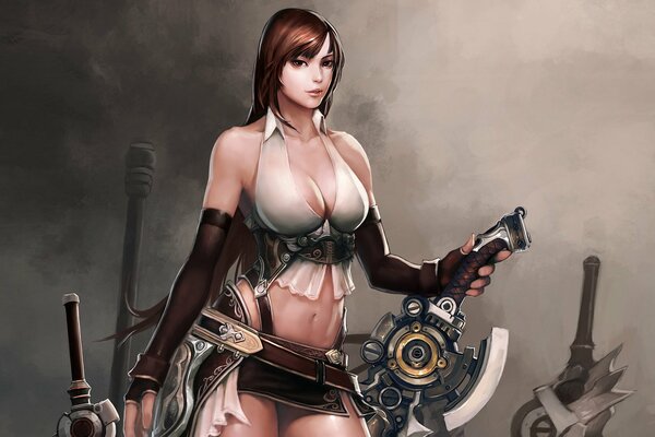 La chica de la armadura con la espada. Personaje del juego