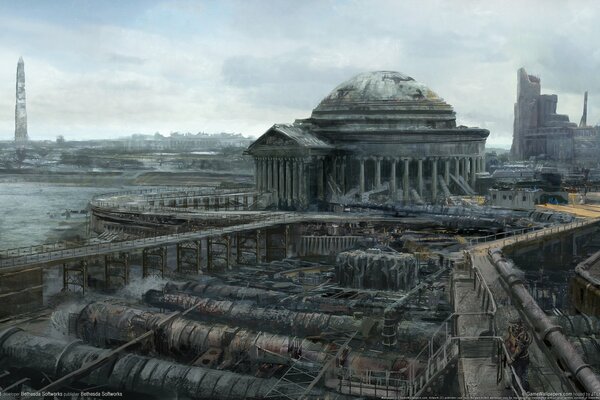 Ruins of a city in a post-apocalyptic fallout