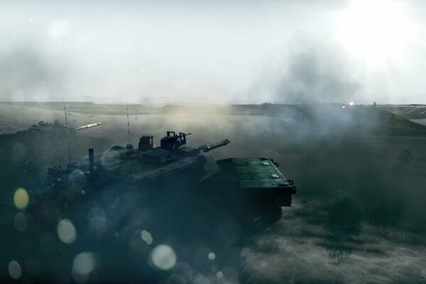 Art des Spiels Battlefield 3 mit Panzern und Rauch