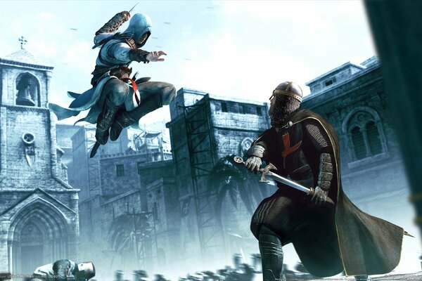 Scena walki na miecze postaci z gry Assassin
