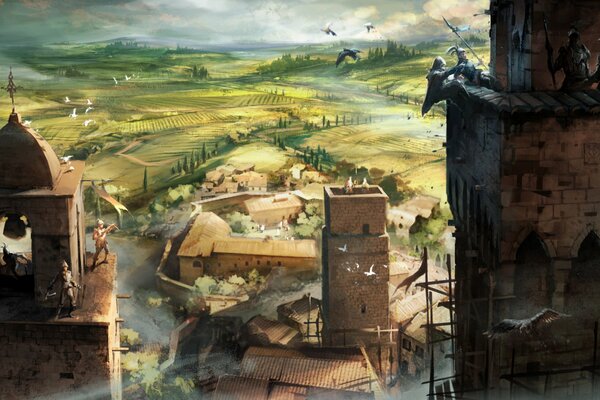 Assassins Creed Landschaft mit Türmen