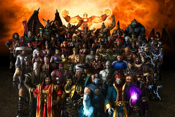 Todos los personajes del juego mortal Kombat en el protector de pantalla