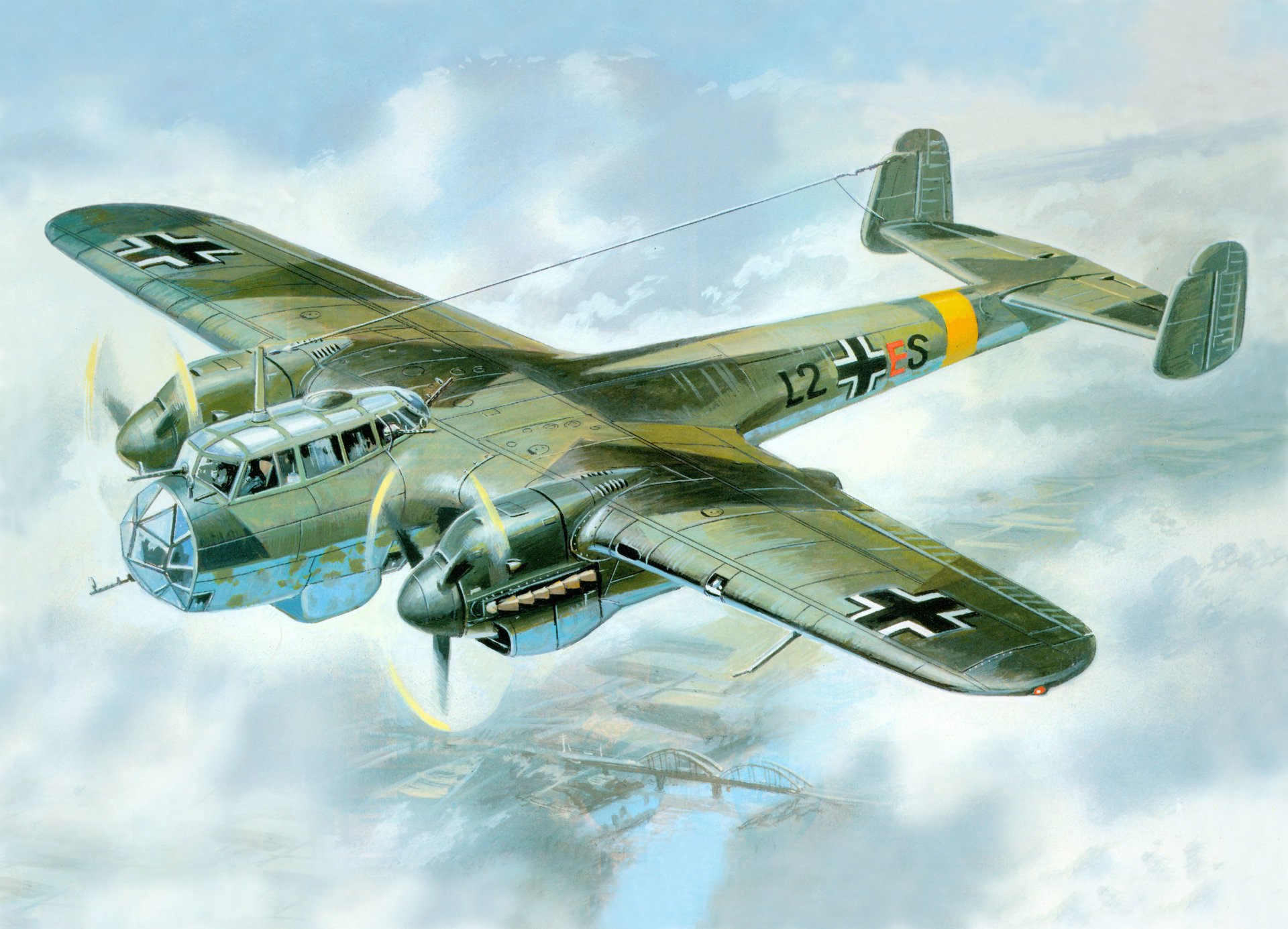 do 215b-4 avion allemand ww2 guerre art peinture aviation art