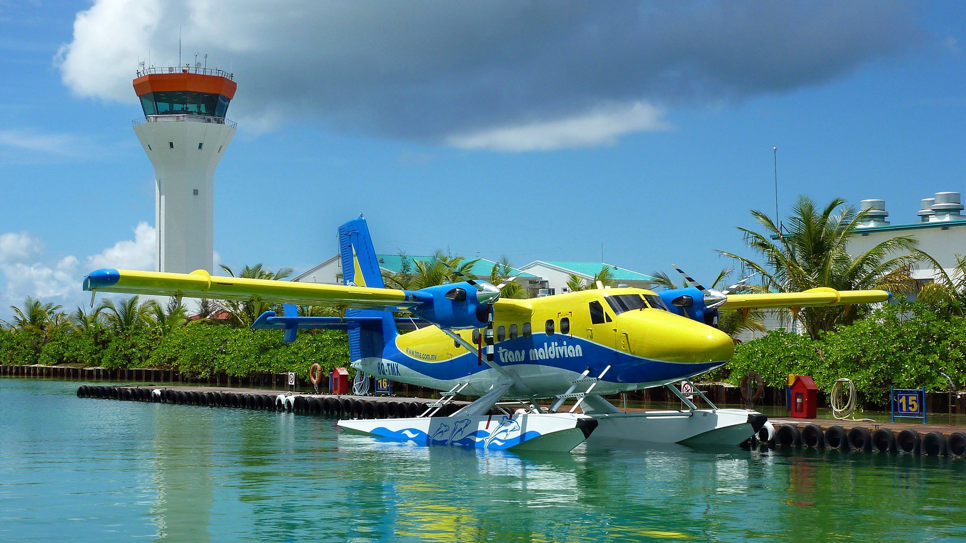 plane amphibian parking tower sky