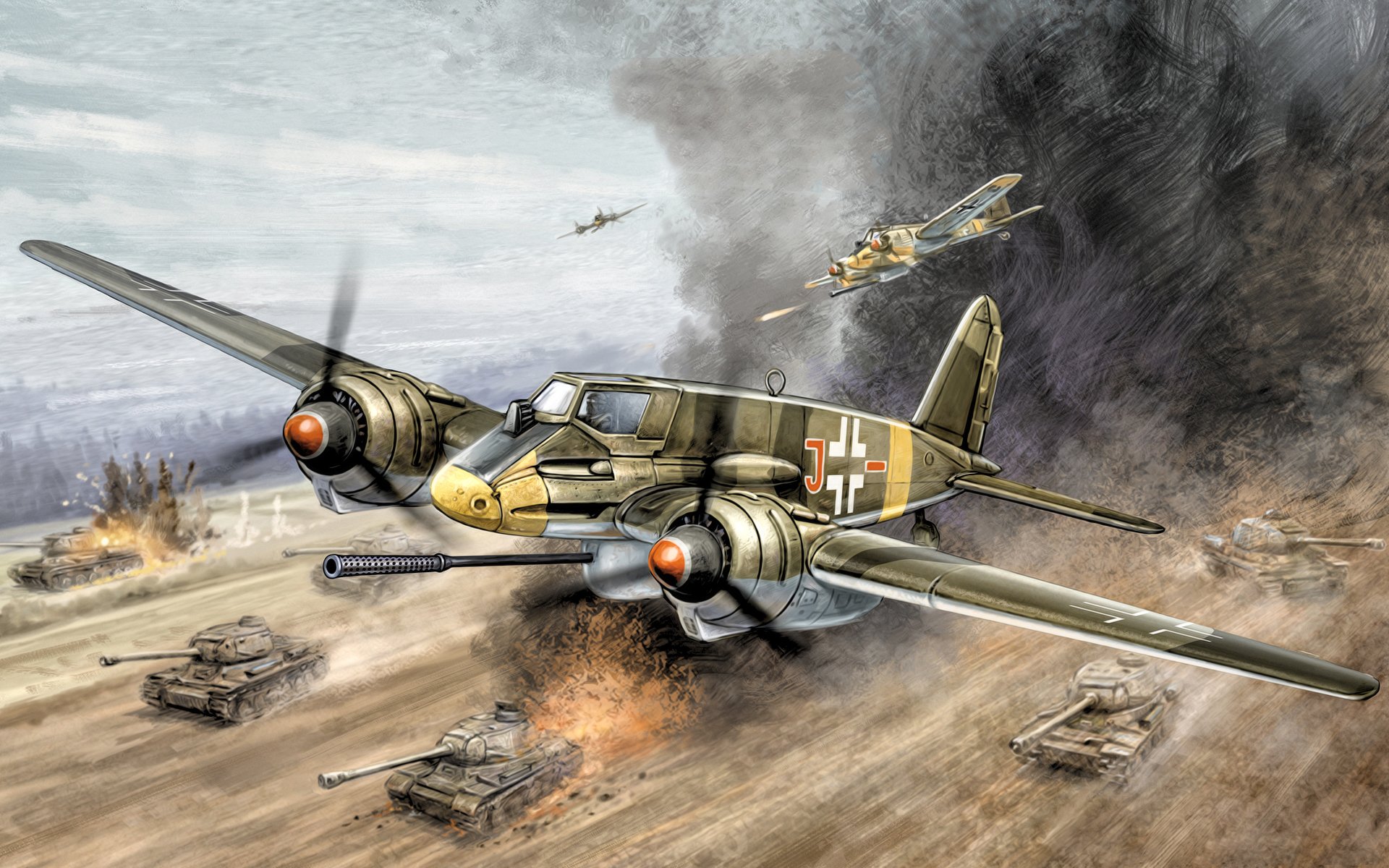 henschel hs 129 b3 avión de ataque ww2 guerra arte pintura tanque buster