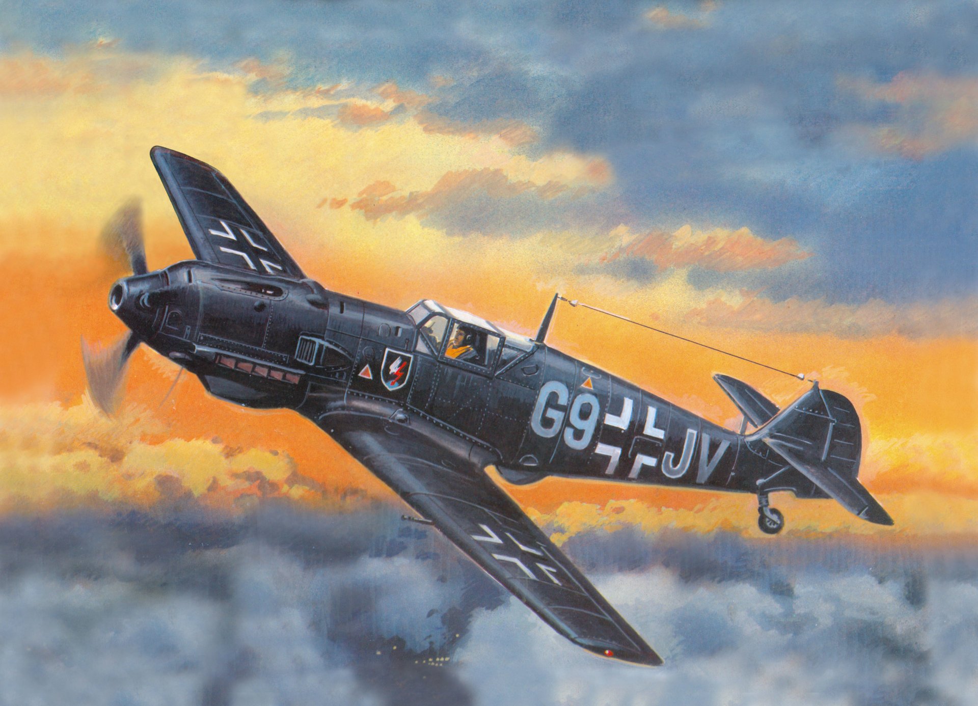 art ciel messerschmitt bf-109e4 allemand combattant ww2 dessin