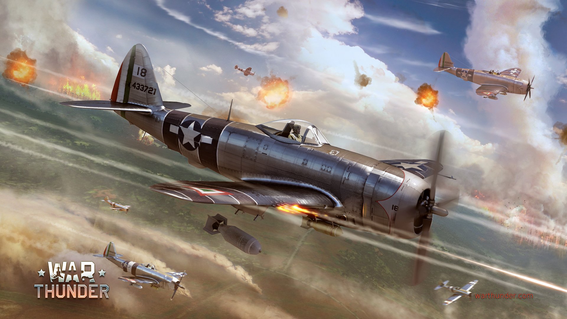 arte guerra cielo repubblica p-47 thunderbolt americano pistone monomotore caccia bombardiere fuoco guerra thunder