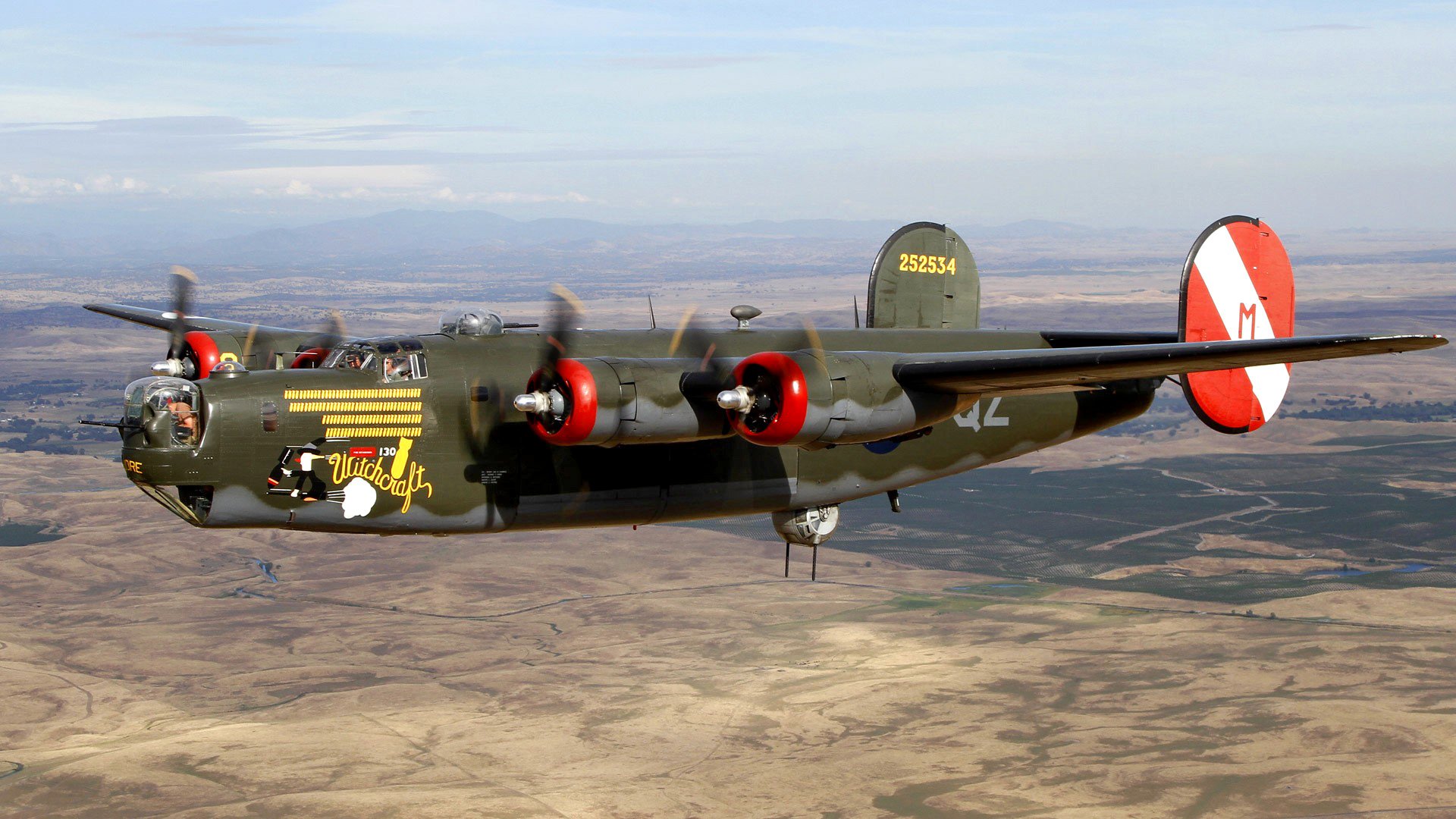 aereo consolidato b-24 liberatore bombardiere volo paesaggio retro