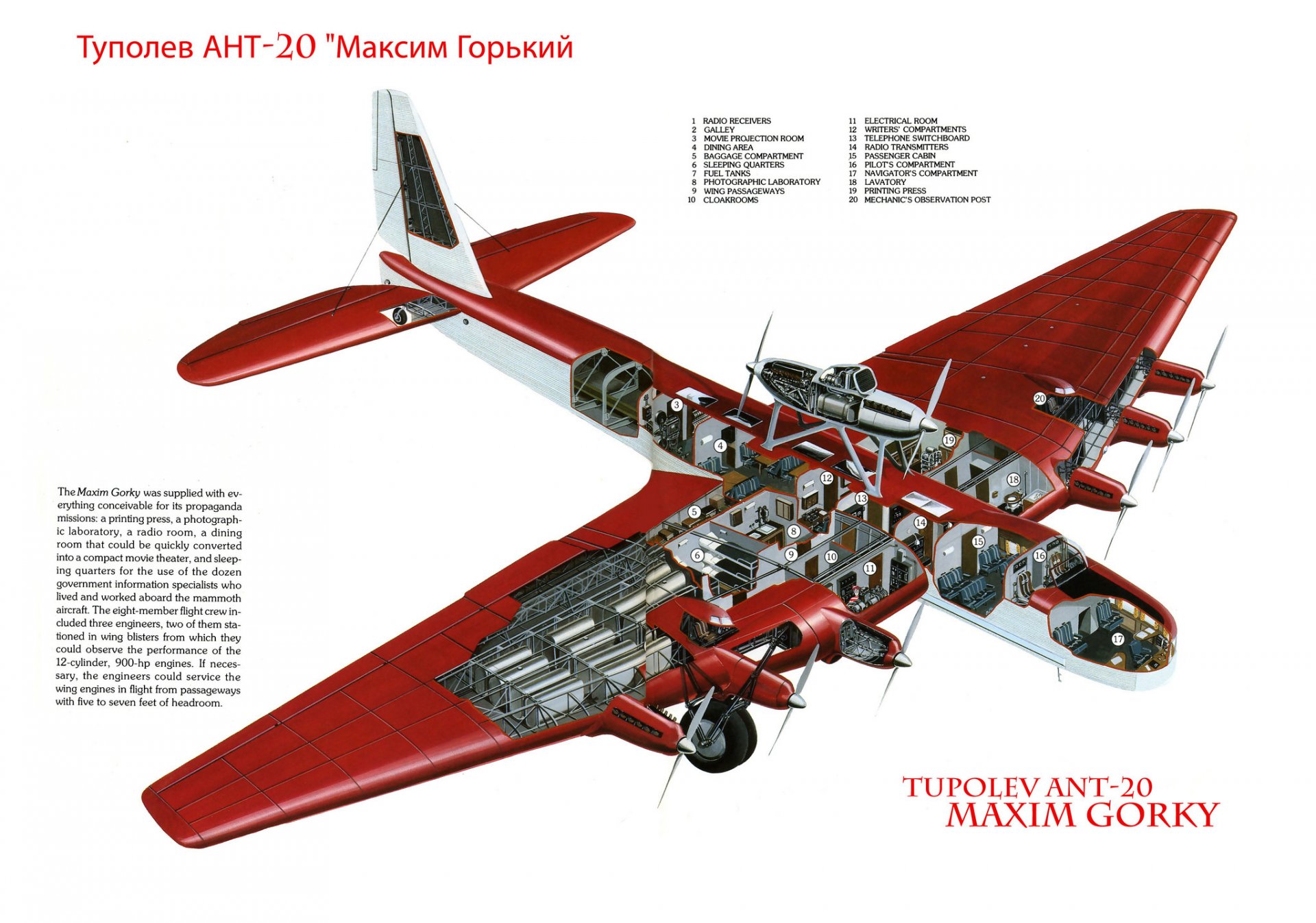 tupolev ant-20 maxim gorky soviet passenger multi-seat 8 engine plane