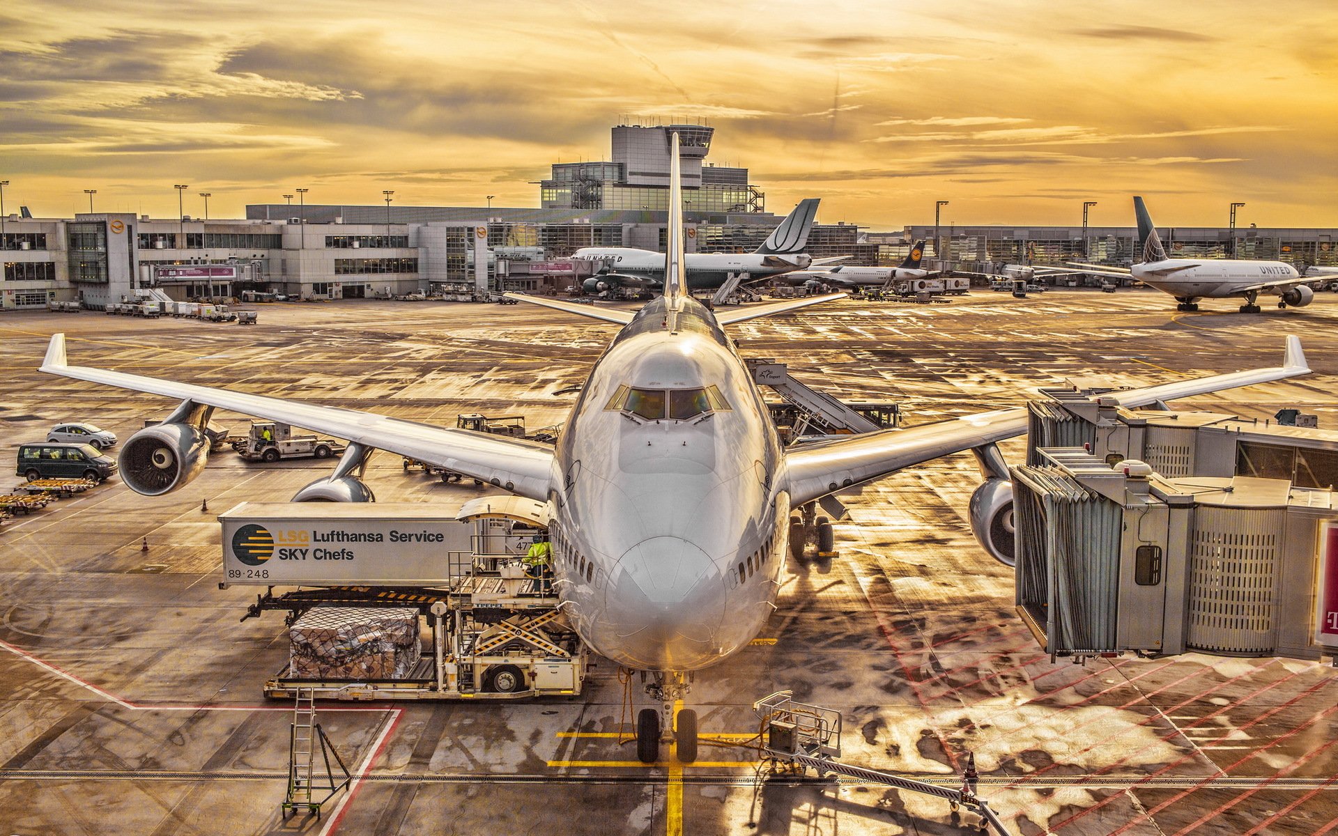 deutschland frankfurt flugzeug lufthansa sonnenuntergang hdr