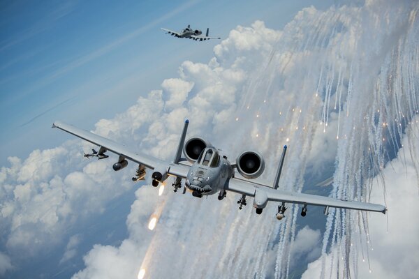 Thunderbolt stormtroopers fly in the sky in the clouds