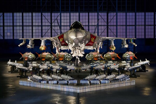 Bomber in the hangar on the stand