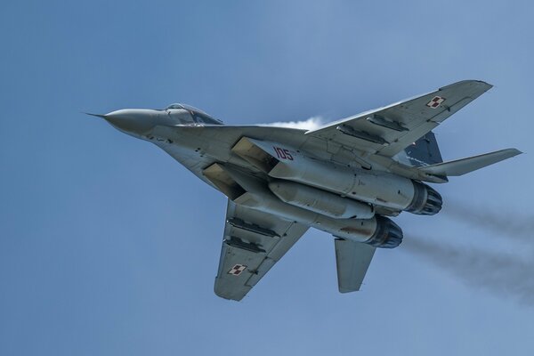 Avión de combate vuela en el cielo